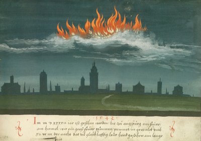 Augsburger Wunderzeichenbuch — Folio 144: Fuoco celeste sopra Augusta 1542 da Unknown